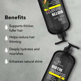 Botanic Hearth Biotin Shampoo in a bathroom setting