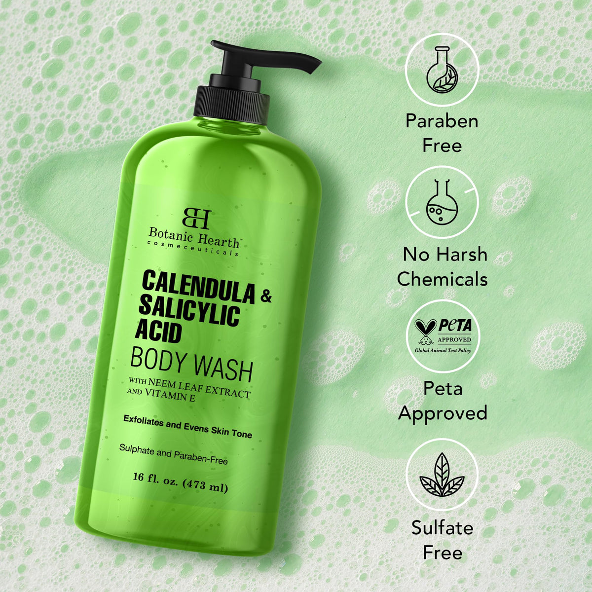 Botanic Hearth body wash with natural ingredients displayed