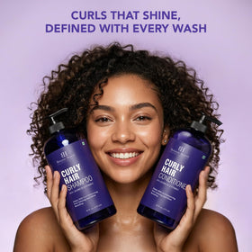 Botanic Hearth Curly Hair Shampoo and Conditioner Set on a bathroom counter