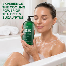 Botanic Hearth Eucalyptus & Tea Tree Body Wash pouring into hands