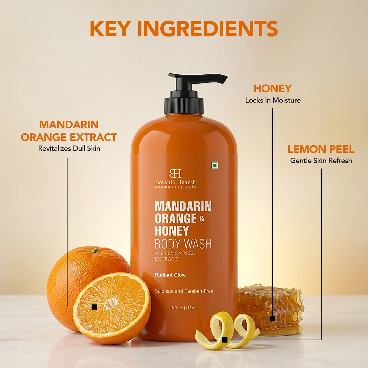 Botanic Hearth Mandarin Orange & Honey Body Wash back view