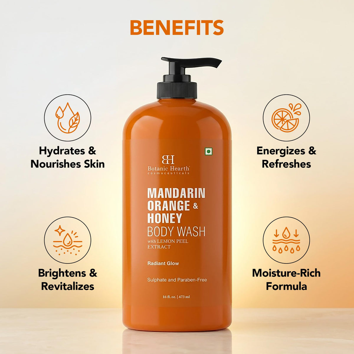 Botanic Hearth Mandarin Orange & Honey Body Wash bottle with label