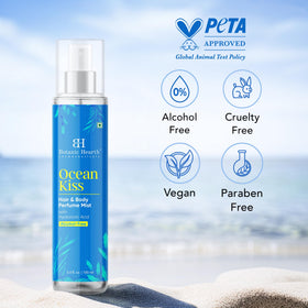 Botanic Hearth Ocean Kiss Hair Perfume & Body Mist with ocean background