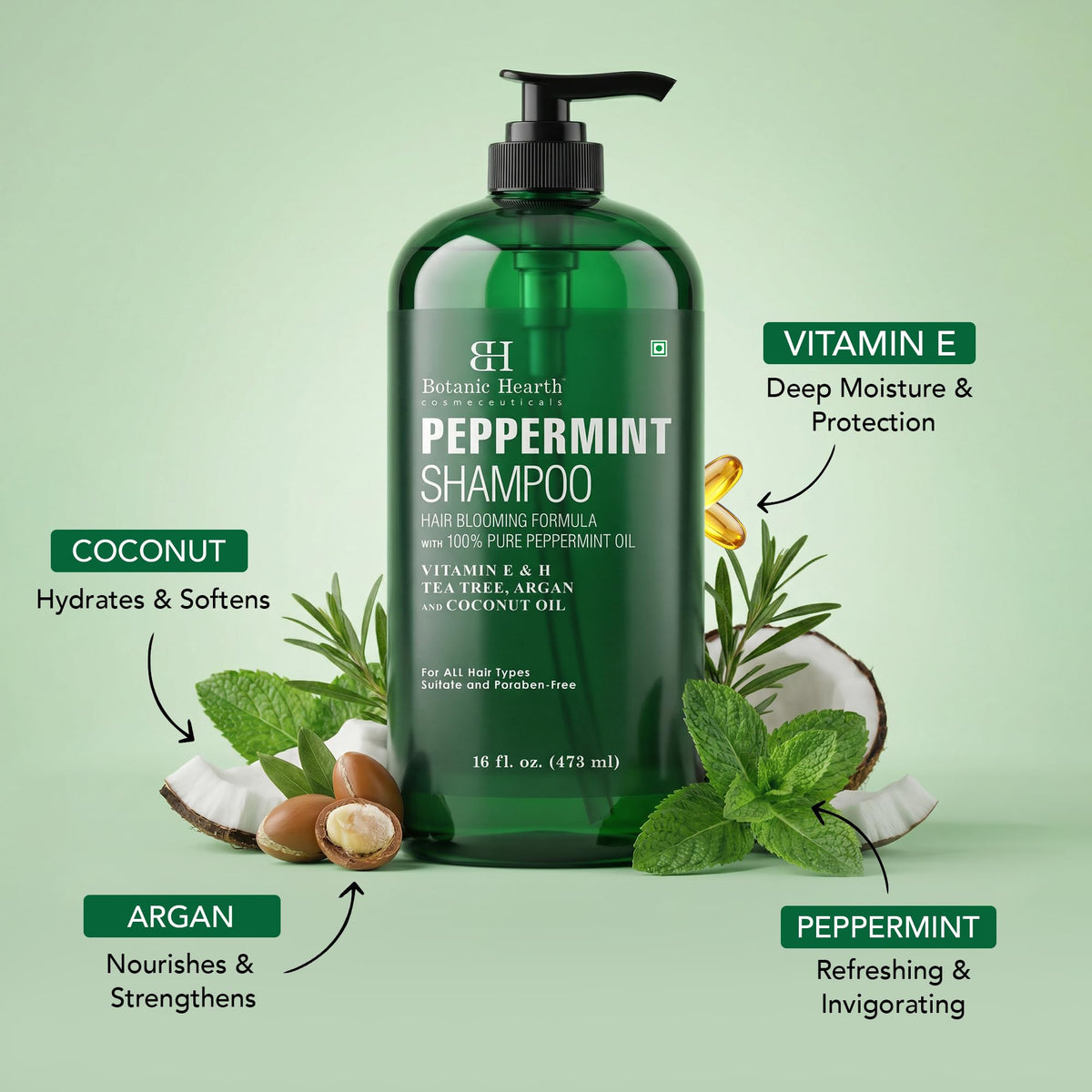 Botanic Hearth Peppermint Oil Shampoo 16 Fl oz back view