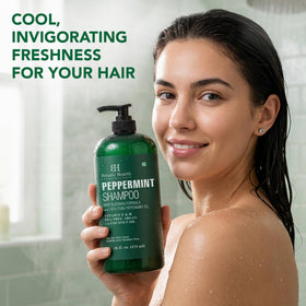 Botanic Hearth Peppermint Oil Shampoo 16 Fl oz in a bathroom setting