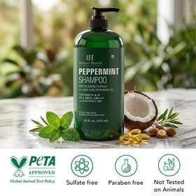 Botanic Hearth Peppermint Oil Shampoo 16 Fl oz with a fresh peppermint leaf