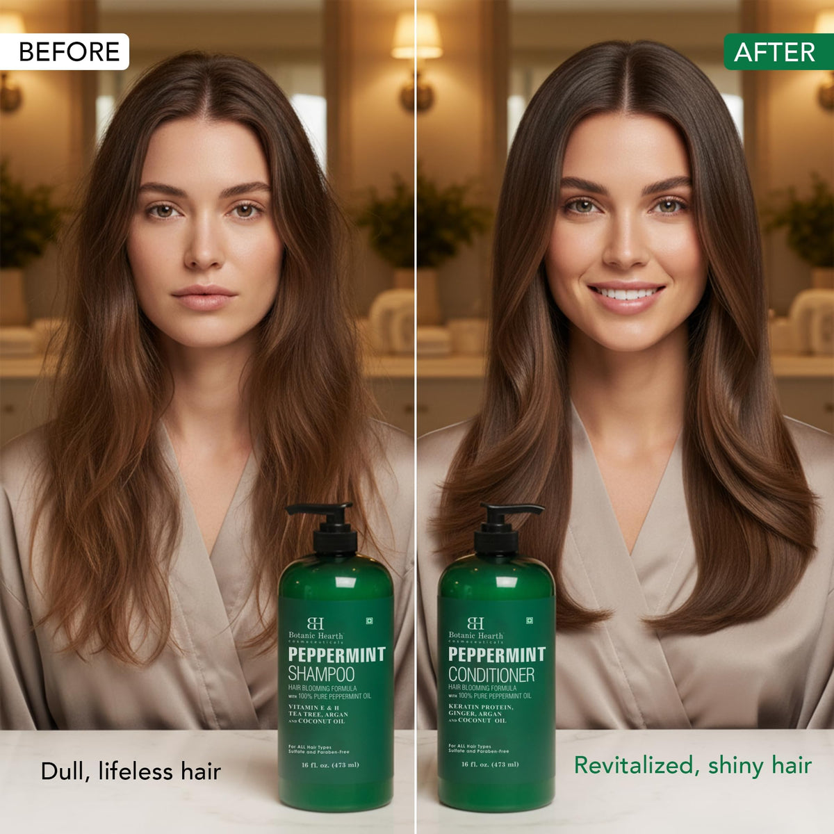 Botanic Hearth Peppermint Oil Shampoo and Conditioner Set with ingredients