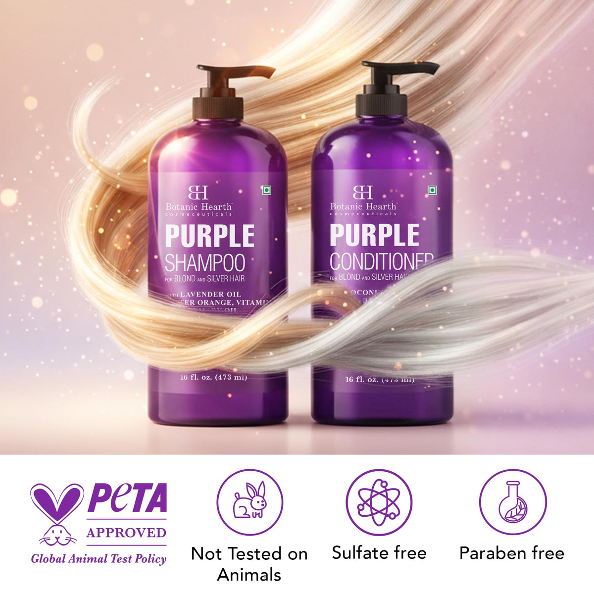 Botanic Hearth Purple Shampoo and Conditioner set packaging