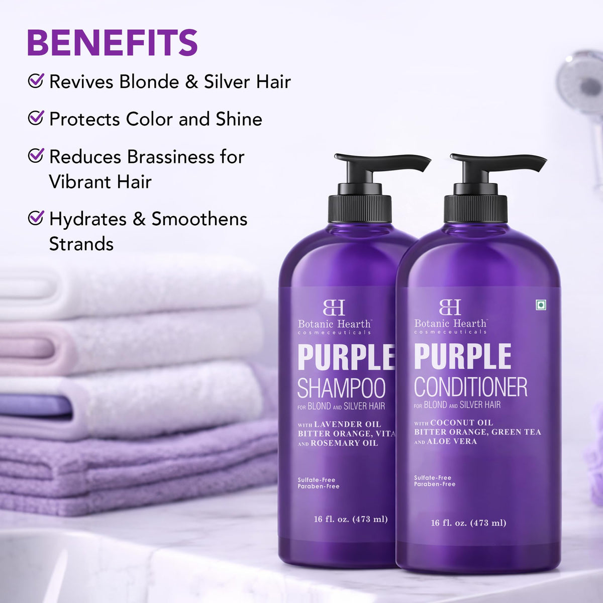 Botanic Hearth Purple Shampoo and Conditioner set side view
