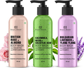 Botanic Hearth Relax & Renew Body Wash Set front view with three 4 fl oz bottles