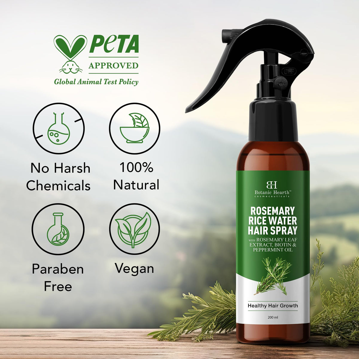 Botanic Hearth Rosemary & Rice Water Hair Growth Spray application demonstration