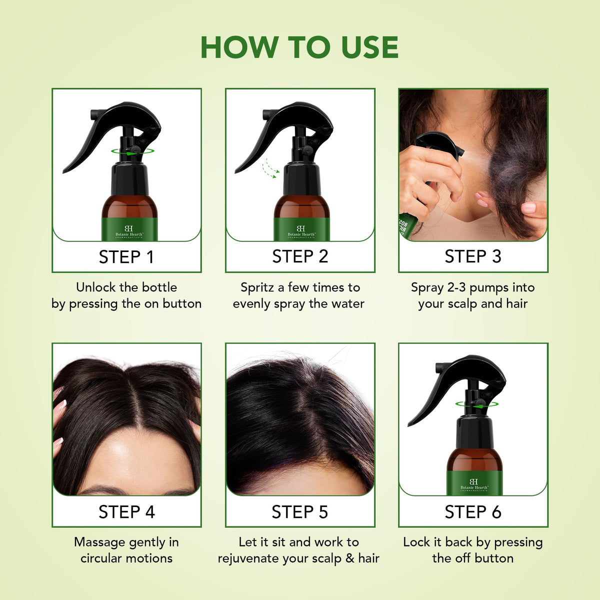 Botanic Hearth Rosemary & Rice Water Hair Growth Spray with ingredients display