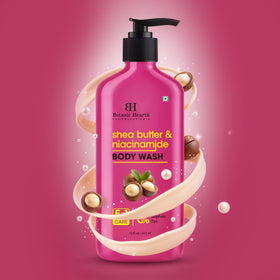 Botanic Hearth Shea Butter & Niacinamide Body Wash pouring into hand