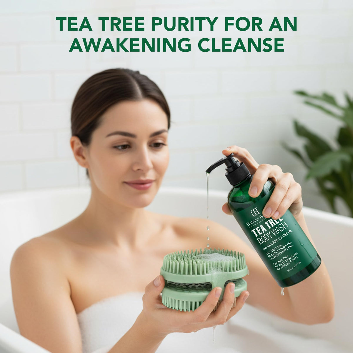 Botanic Hearth Tea Tree Body Wash in shower setting