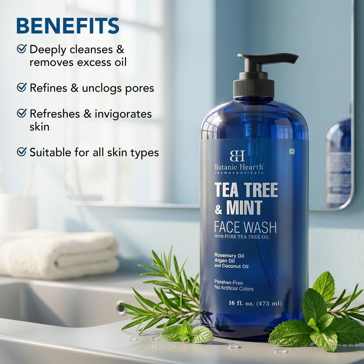 Botanic Hearth Tea Tree Face Wash with mint ingredients