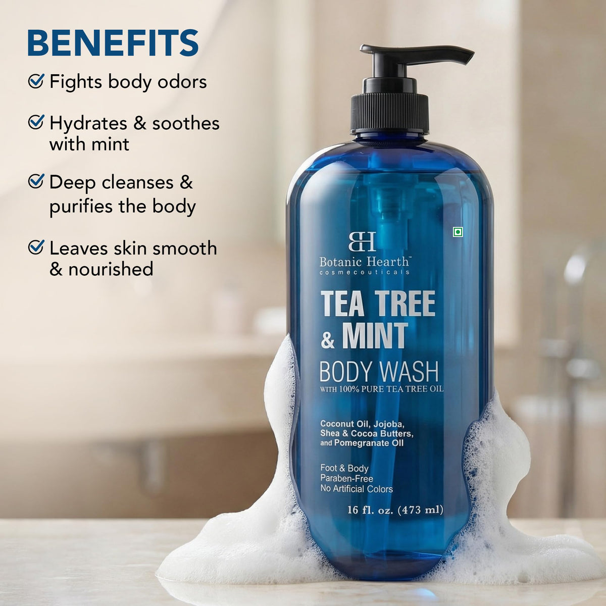 Botanic Hearth Tea Tree & Mint Body Wash back view