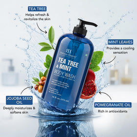 Botanic Hearth Tea Tree & Mint Body Wash with loofah