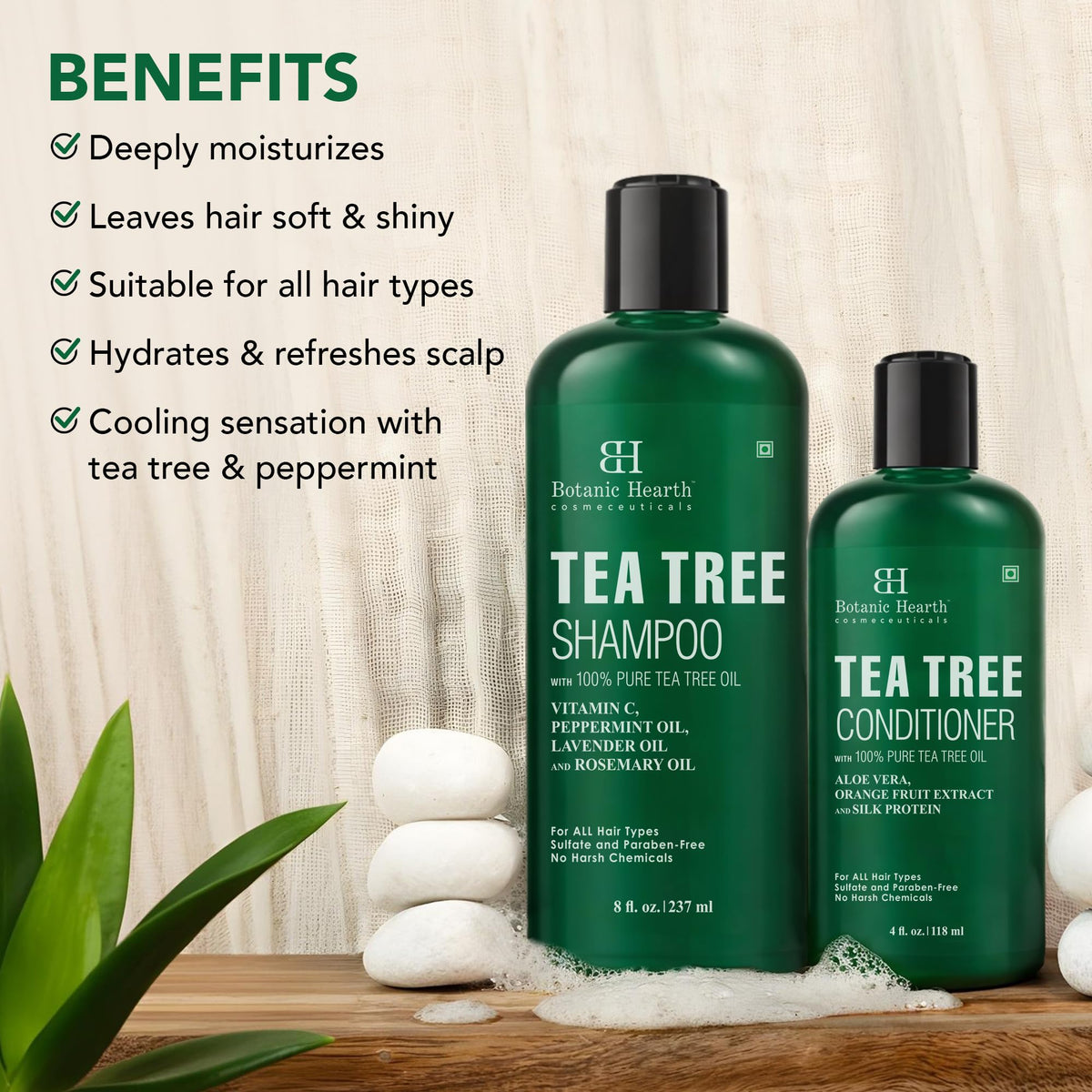 Botanic Hearth Tea Tree Shampoo and Conditioner set lifestyle scene
