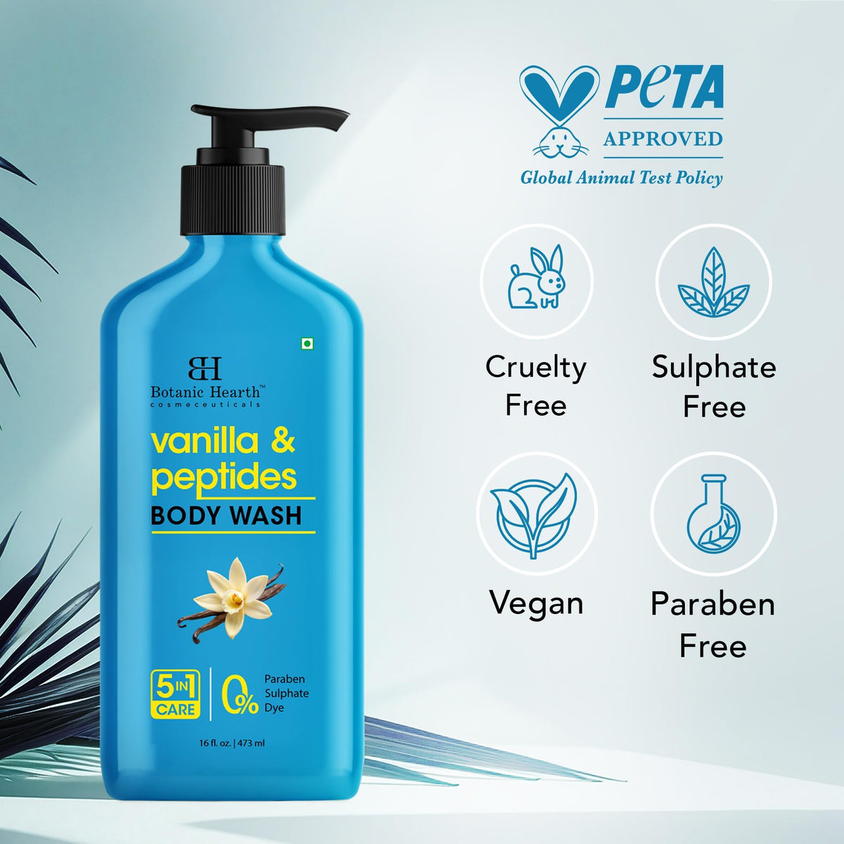 Botanic Hearth Vanilla Body Wash 16 fl oz bottle side view
