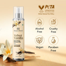 Botanic Hearth Vanilla Hair Perfume & Body Mist sprayed on hair