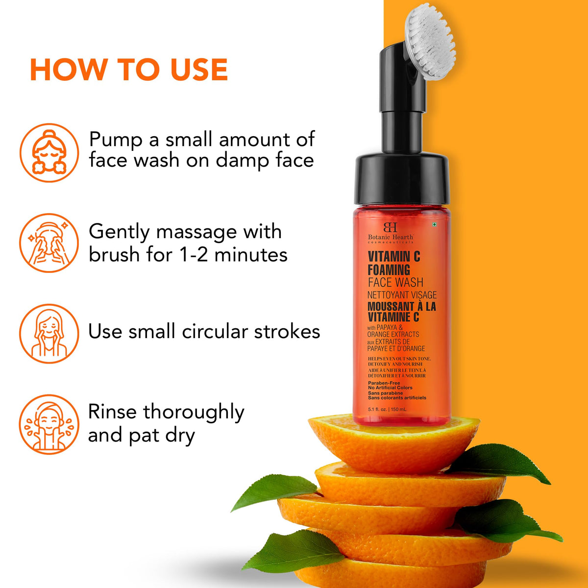 Botanic Hearth Vitamin C Foaming Face Wash with orange slices
