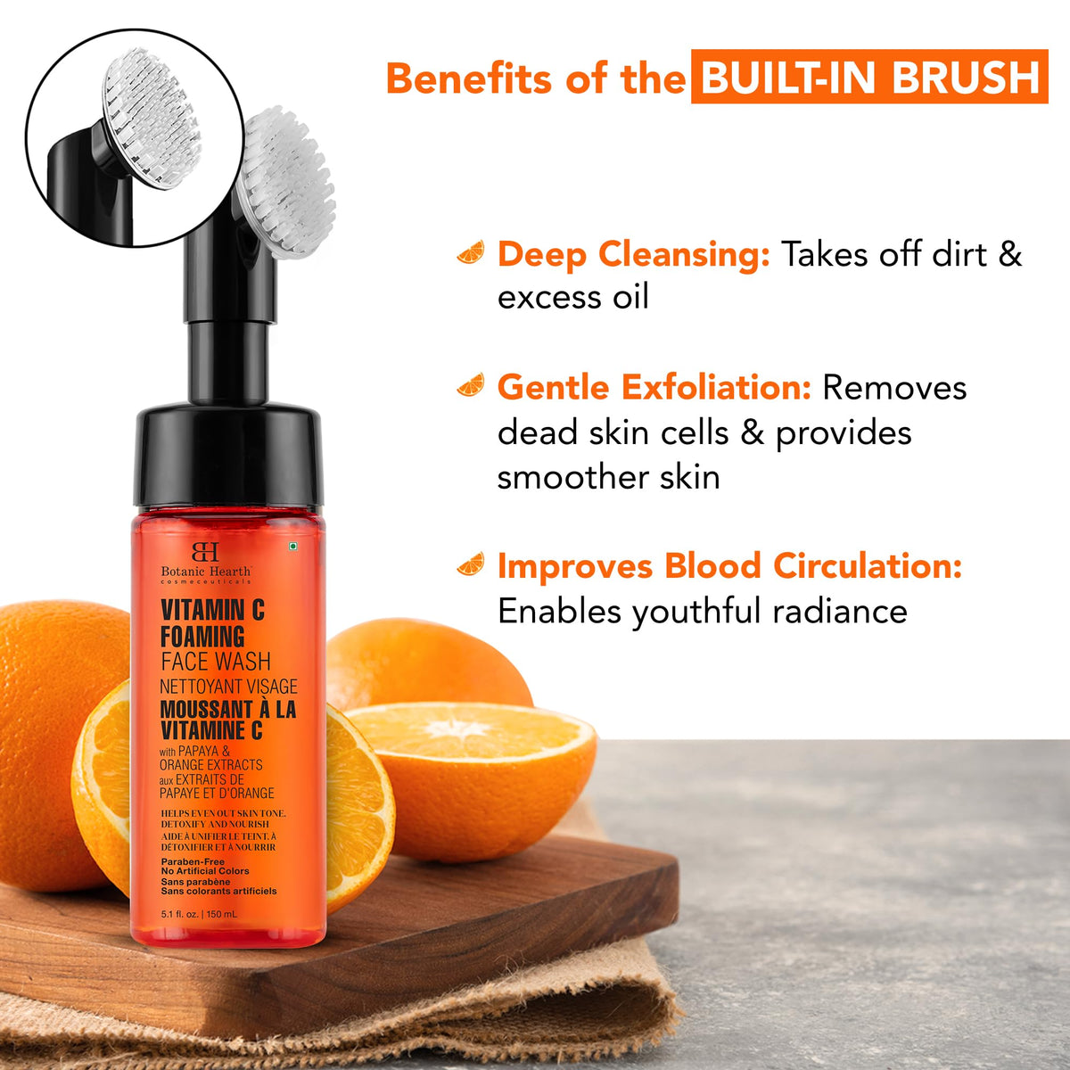 Botanic Hearth Vitamin C Foaming Face Wash with papaya slices