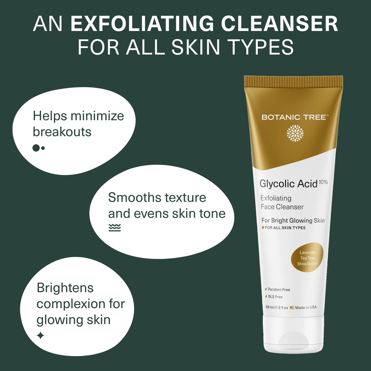 Botanic Tree Glycolic Acid Face Wash lathering on skin