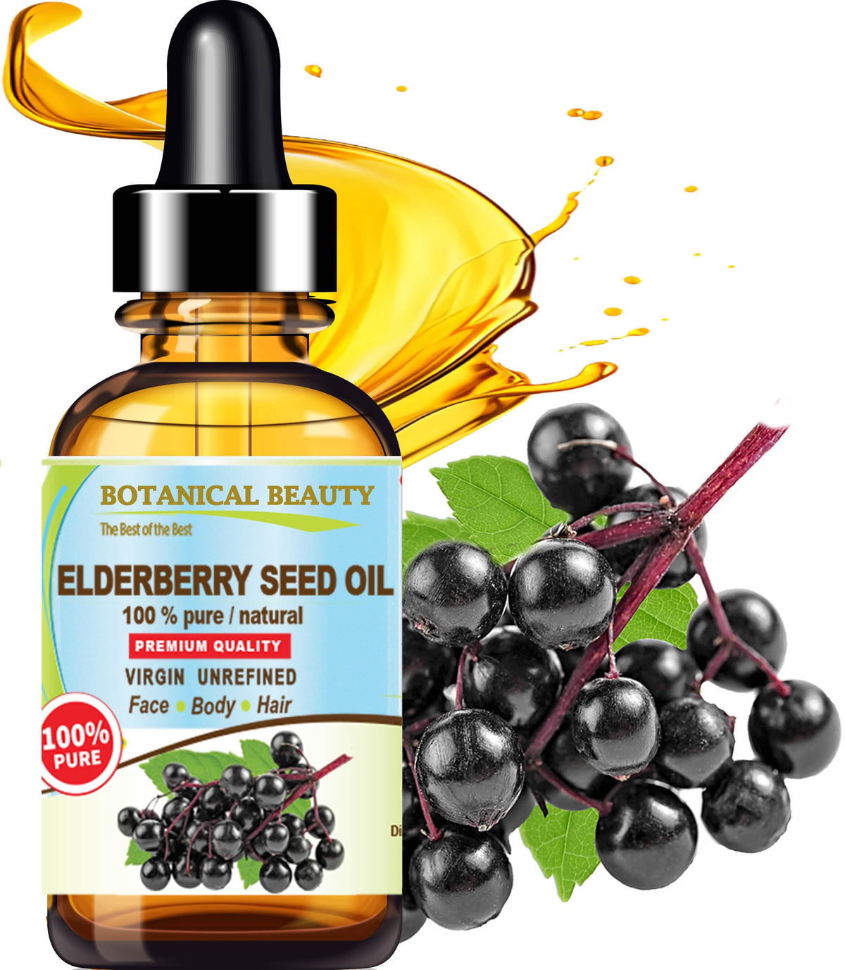 Botanical Beauty Elderberry Seed Oil 30ml bottle side view