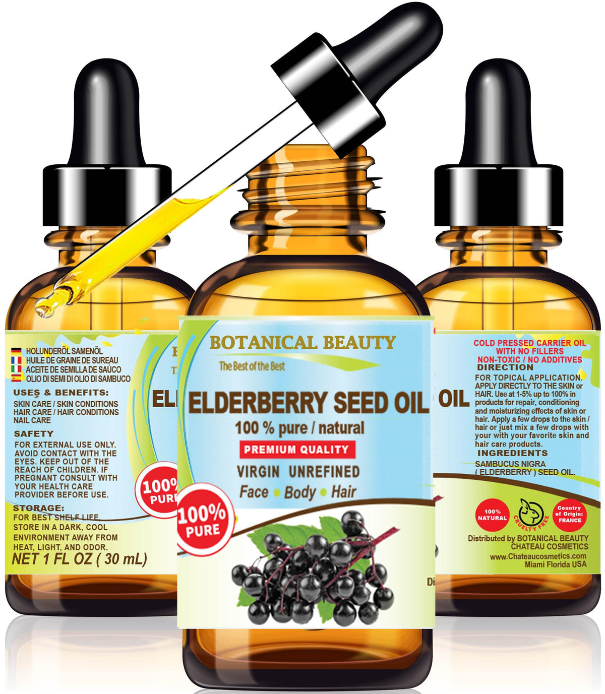 Botanical Beauty Elderberry Seed Oil 30ml front view