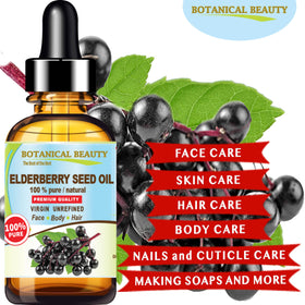 Botanical Beauty Elderberry Seed Oil 30ml on a wooden surface