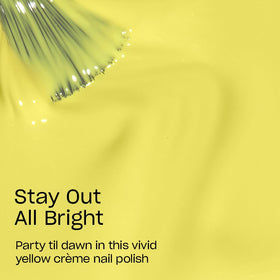 Bottle of OPI Stay Out All Bright nail polish on a white background