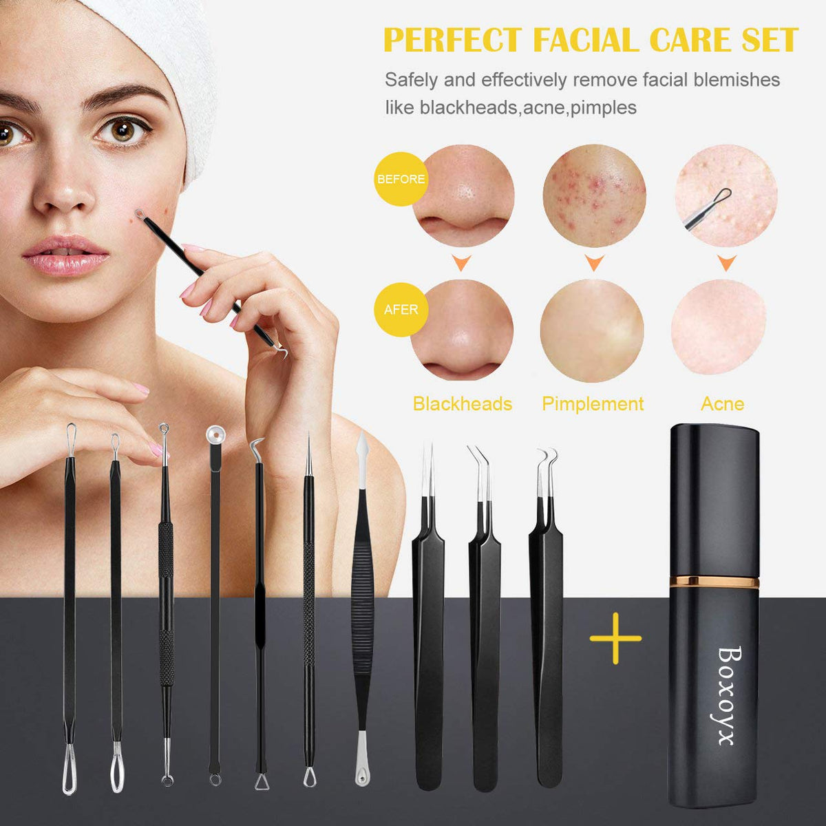 Boxoyx blackhead remover tools on a white background