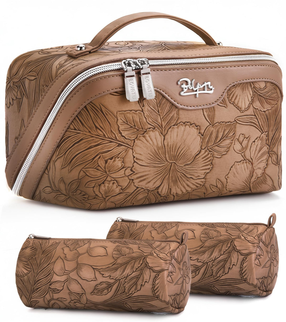 BOYATU Floral Travel Makeup Bag Set of 3 front view