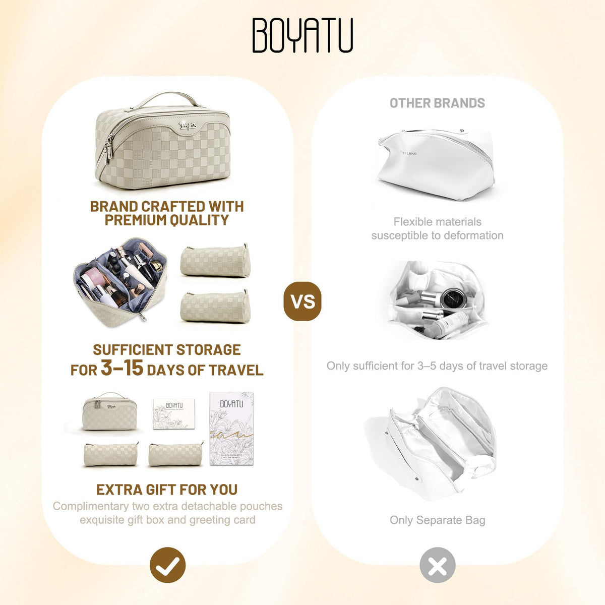 BOYATU makeup bag opened flat showing organized makeup