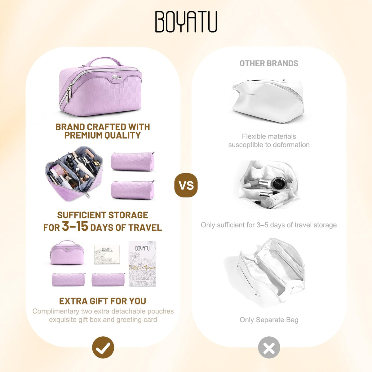 BOYATU makeup bag opened flat showing organized products