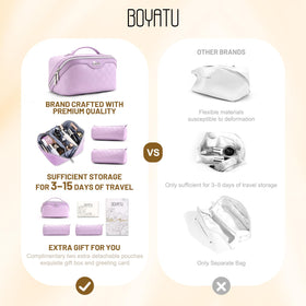 BOYATU makeup bag opened flat showing organized products