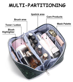 BOYATU makeup bag with detachable pouches on a dresser