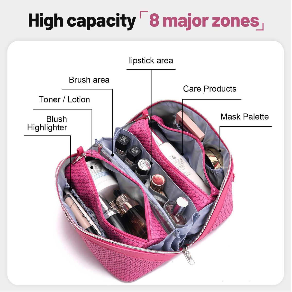 BOYATU makeup bag with full-sized bottles and brushes inside