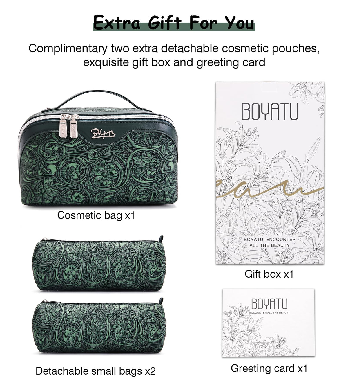 BOYATU makeup bags set showing compartments and organization