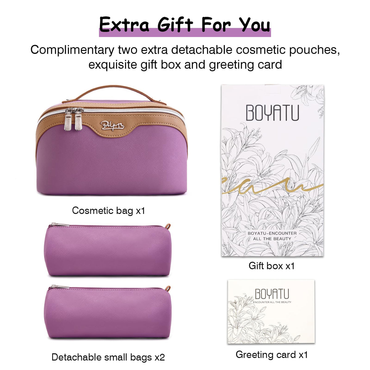 BOYATU Travel Makeup Bag beautifully packaged in a gift box