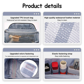 BOYATU Travel Makeup Bag blue model with various makeup items
