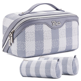 BOYATU Travel Makeup Bag blue set front view with compartments