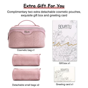 BOYATU Travel Makeup Bag displayed on a dresser
