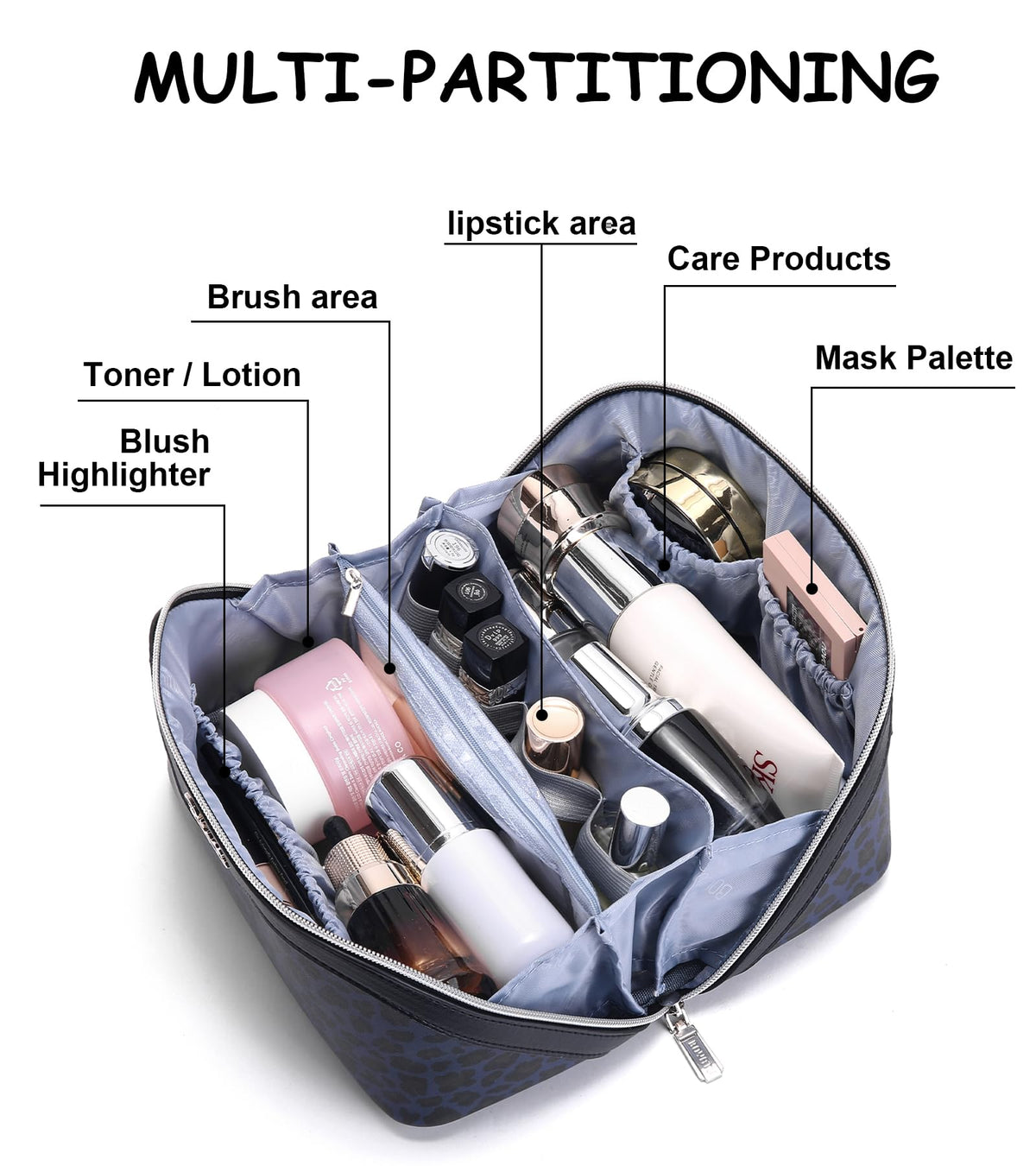 BOYATU Travel Makeup Bag on a vanity with cosmetics