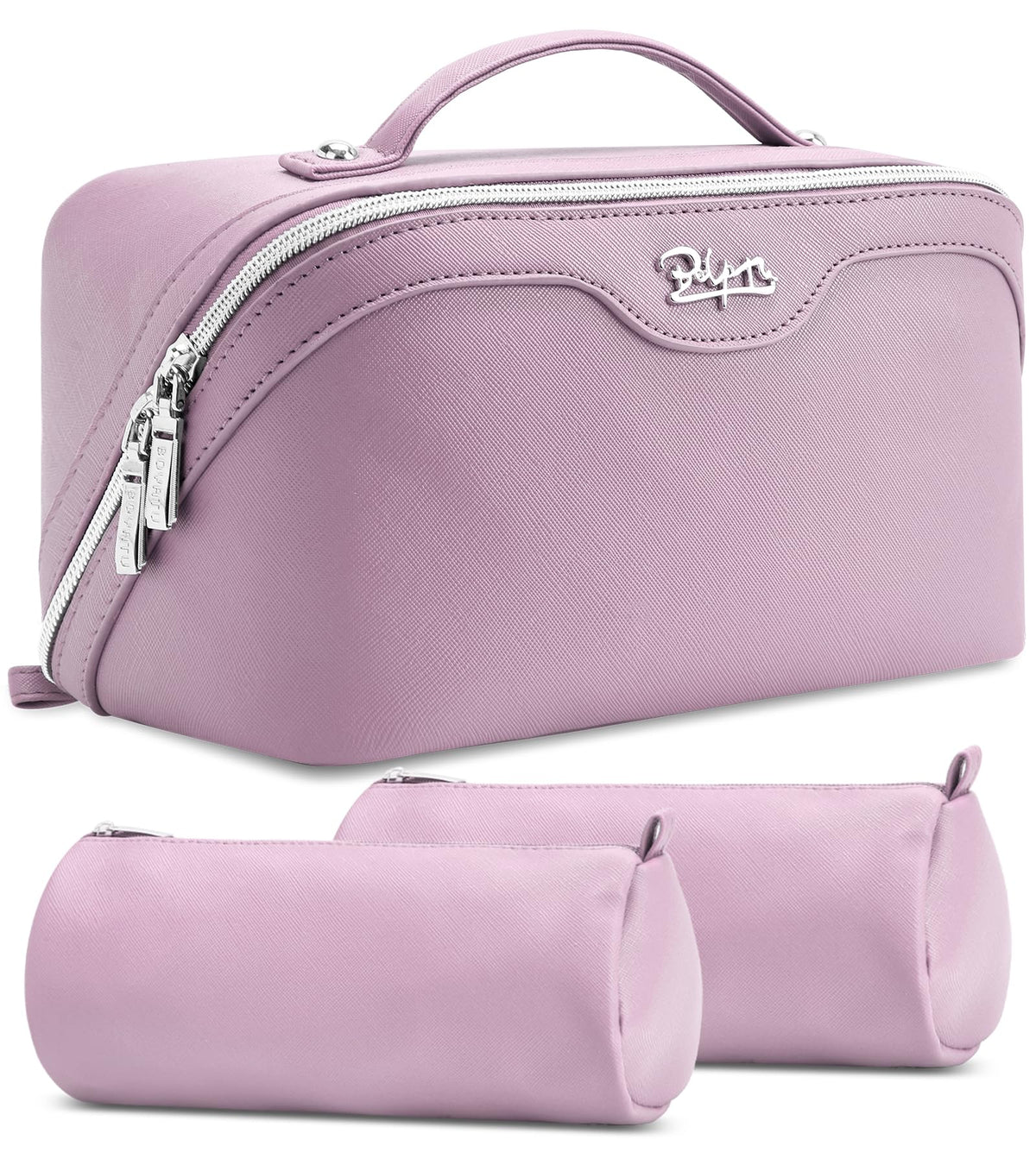 BOYATU Travel Makeup Bag Organizer 3 Pcs Set in purple, front view