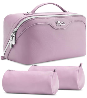 BOYATU Travel Makeup Bag Organizer 3 Pcs Set in purple, front view