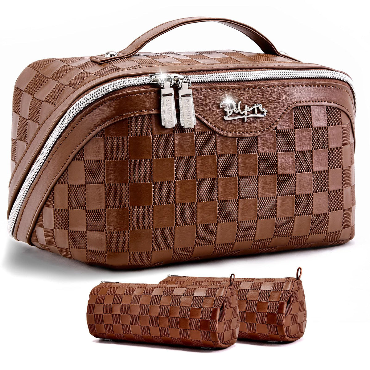 BOYATU Travel Makeup Bag Organizer front view with 3 pieces