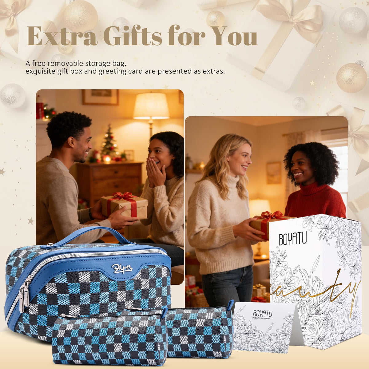 BOYATU Travel Makeup Bag Organizer in blue with handle