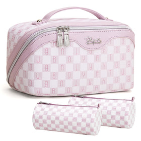 BOYATU Travel Makeup Bag Organizer pink model front view