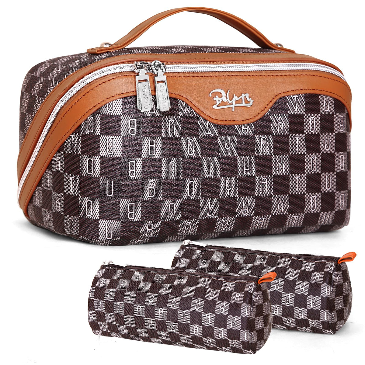 BOYATU Travel Makeup Bag Organizer Set front view in brown